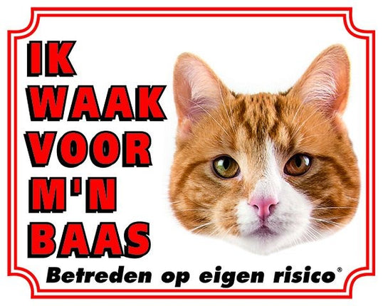 Stickerkoning Katten Waakbord - Ik waak voor mijn baas Rood