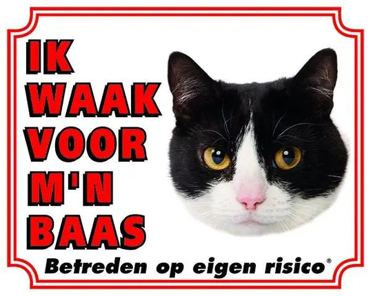 Stickerkoning Katten Waakbord - Ik waak voor mijn baas zwart-wit