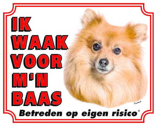 Stickerkoning Keeshond Waakbord - Ik waak voor mijn Baas