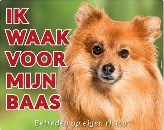 Stickerkoning Keeshond Waakbord - Ik waak voor mijn Baas