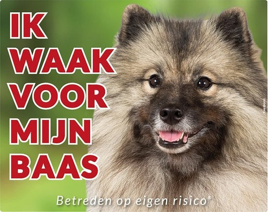 Stickerkoning Keeshond Waakbord - Ik waak voor mijn Baas