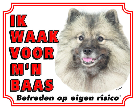 Stickerkoning Keeshond Waakbord - Ik waak voor mijn Baas Grijs