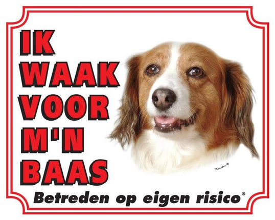 Stickerkoning Kooikerhondje Waakbord - Ik waak voor mijn baas