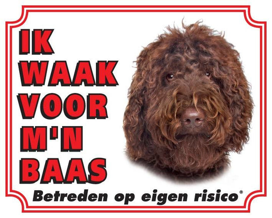 Stickerkoning Labradoodle Waakbord - Ik waak voor mijn baas Bruin