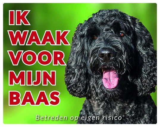 Stickerkoning Labradoodle Waakbord - Ik waak voor mijn baas zwart