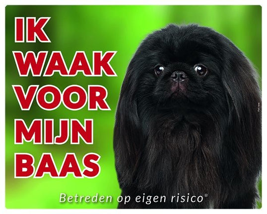 Stickerkoning Pekingees Waakbord - Ik waak voor mijn baas Zwart