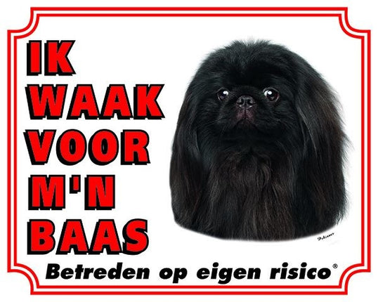 Stickerkoning Pekingees Waakbord - Ik waak voor mijn baas Zwart