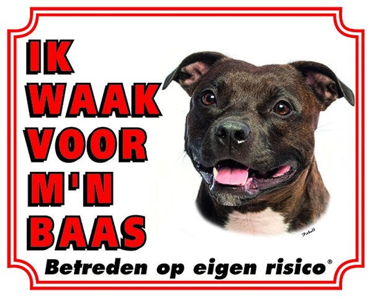 Stickerkoning Pit Bull Waakbord - Ik waak voor mijn baas