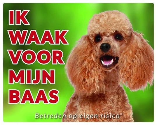 Stickerkoning Poedel Waakbord - Ik waak voor mijn baas Abrikoos