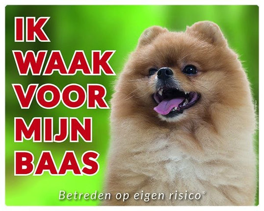 Stickerkoning Pomeranian Waakbord - Ik waak voor mijn baas