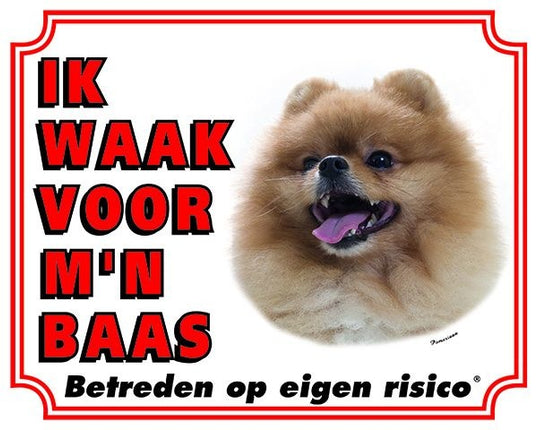 Stickerkoning Pomeranian Waakbord - Ik waak voor mijn baas