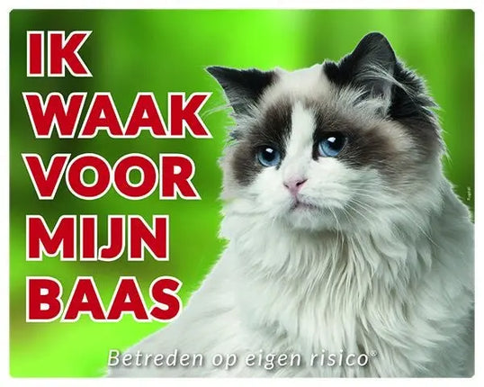 Stickerkoning Ragdoll Waakbord - Ik waak voor mijn baas