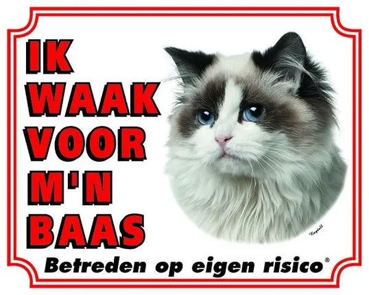 Stickerkoning Ragdoll Waakbord - Ik waak voor mijn baas