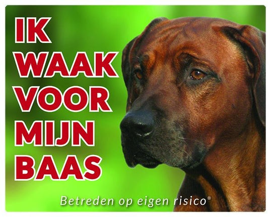 Stickerkoning Rhodesian Ridgeback Waakbord - Ik waak voor mijn