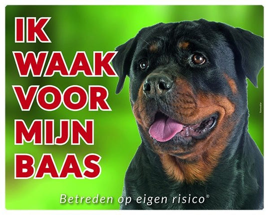Stickerkoning Rottweiler Waakbord - Ik waak voor mijn baas