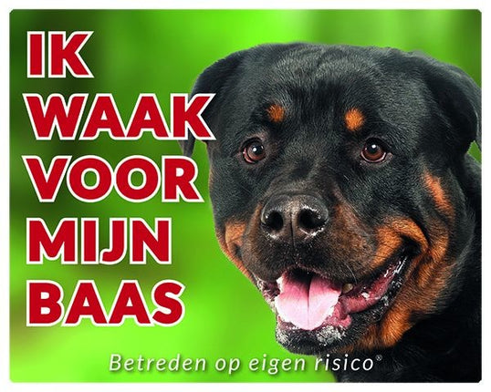 Stickerkoning Rottweiler Waakbord - Ik waak voor mijn baas