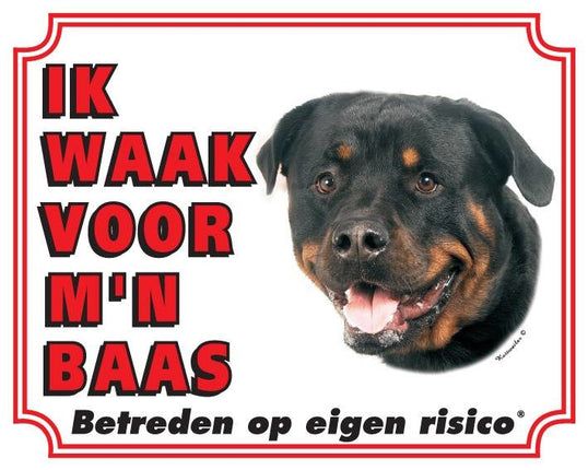 Stickerkoning Rottweiler Waakbord - Ik waak voor mijn baas