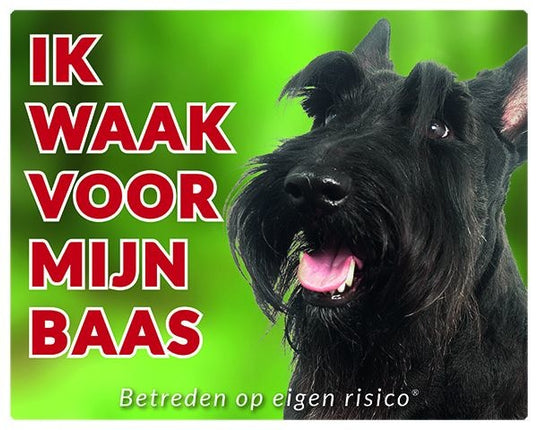 Stickerkoning Schotse Terrier Waakbord - Ik waak voor mijn baas