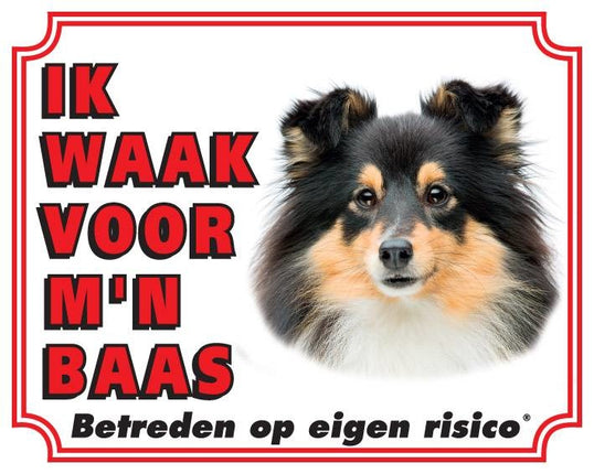Stickerkoning Shetland Sheepdog Waakbord - Ik waak voor Zwart