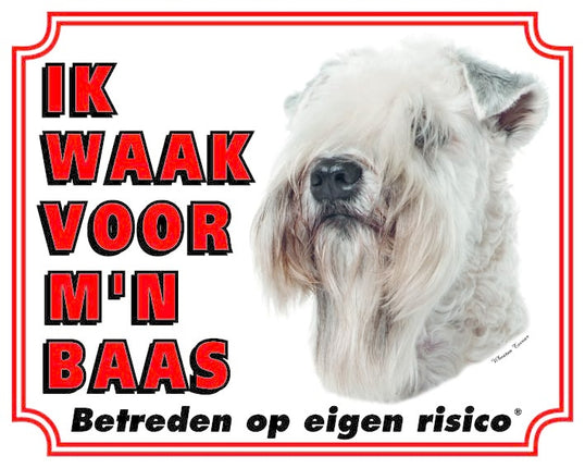 Stickerkoning Softcoated Wheaten Terrier Waakbord - Ik waak voor mijn Baas