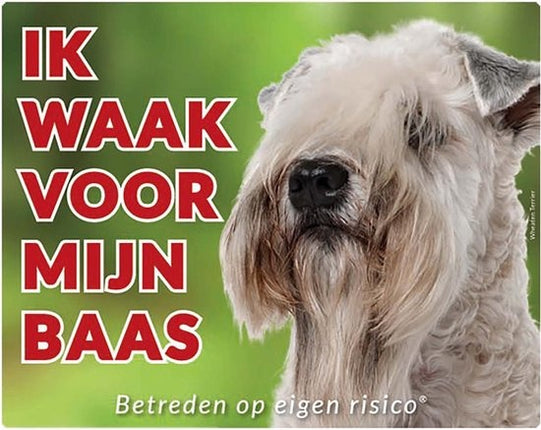 Stickerkoning Softcoated Wheaten Terrier Waakbord - Ik waak voor mijn Baas