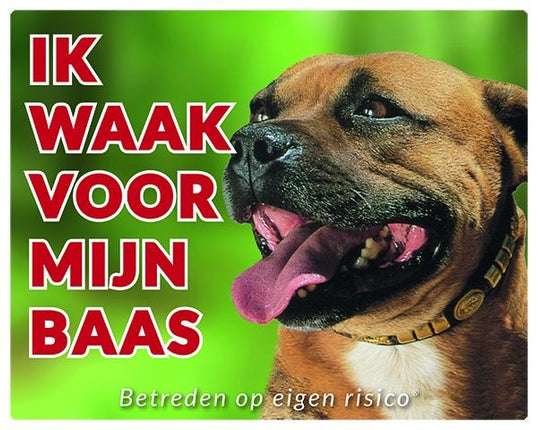 Stickerkoning Staffordshire Bull Terrier Waakbord - Ik waak voor