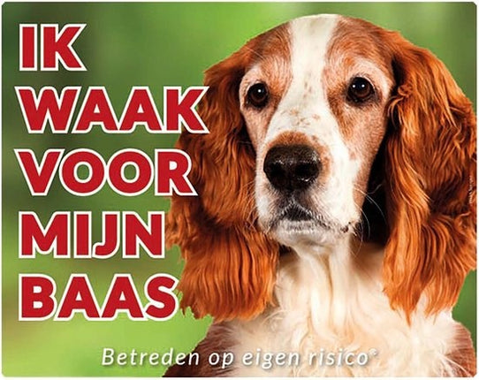 Stickerkoning Welsh Springer Spaniel Waakbord - Ik waak voor mijn Baas