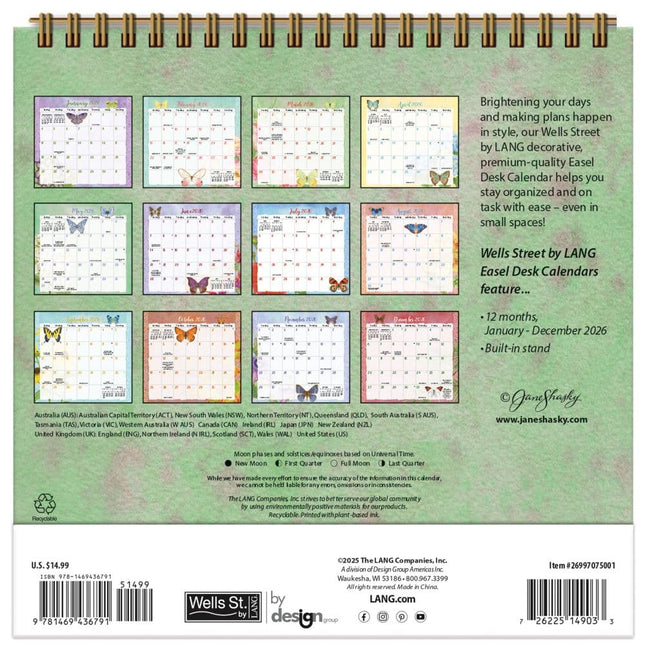 Wells st. by Lang Butterflies Easel Desk Kalender 2026