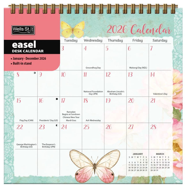 Wells st. by Lang Butterflies Easel Desk Kalender 2026