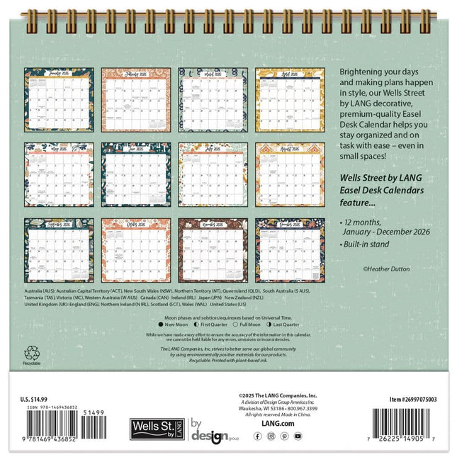 Wells st. by Lang Flora and Fauna Easel Desk Kalender 2026