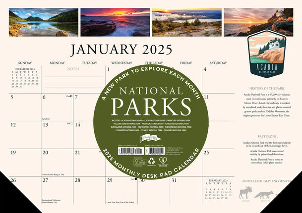 Willow Creek National Parks Desk Pad Kalender 2025 Smal