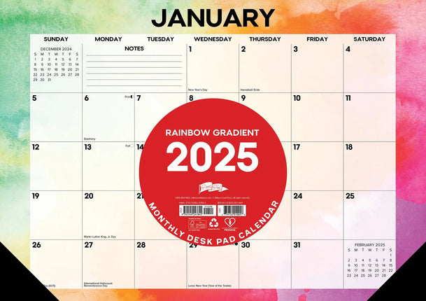 Willow Creek Regenboog Desk Pad Kalender 2025 Smal