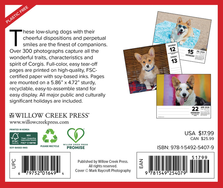 Willow Creek Welsh Corgi Scheurkalender 2026 Boxed