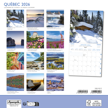 Aquarupella Quebec Kalender 2026
