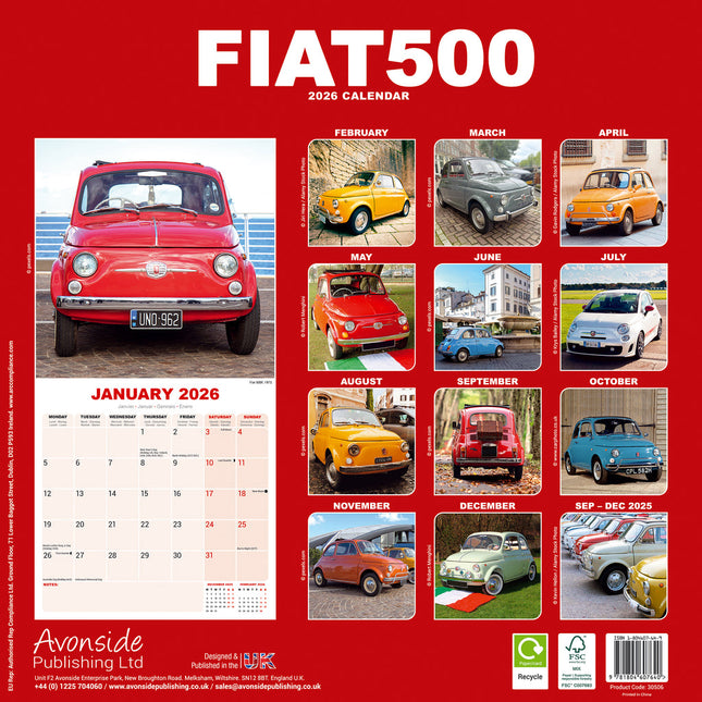 Avonside Fiat 500 Kalender 2026