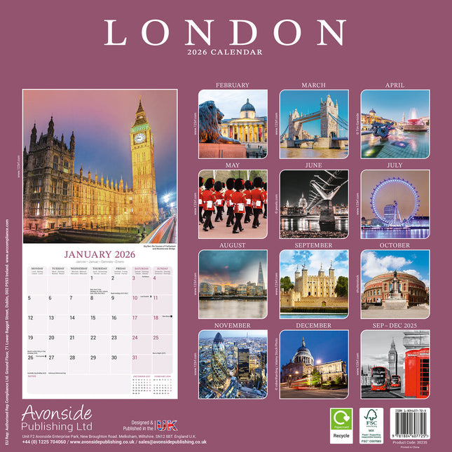 Avonside Londen Kalender 2026