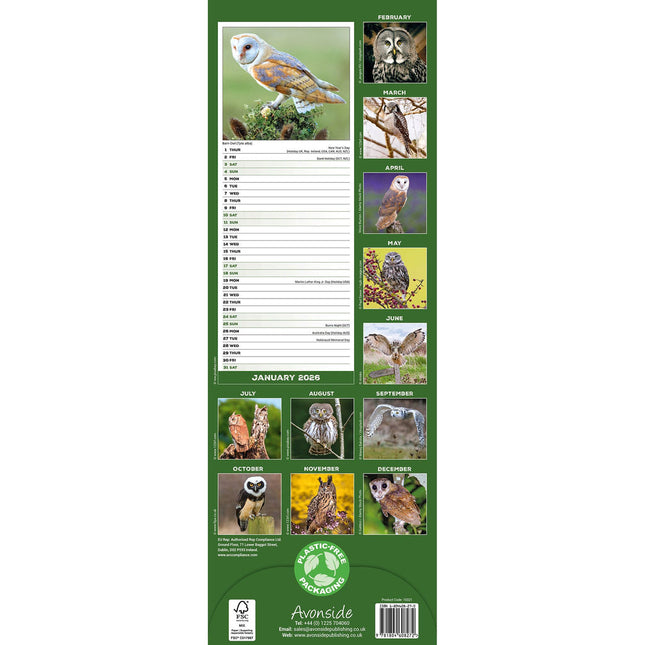 Avonside Uilen Kalender 2026 Slimline