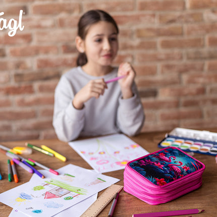 Baagl Baagl Luxe Etui - Pennenzak Flamingo 3-ritsen