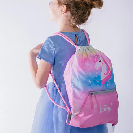 Baagl Baagl Regenboog Unicorn Gymtas met Rits
