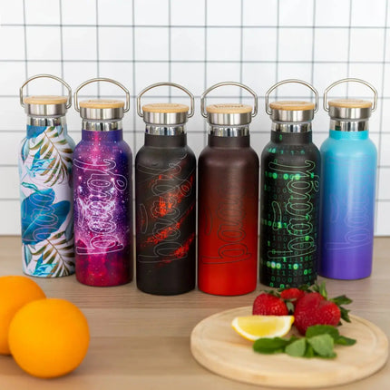 Baagl Baagl Thermosfles Bamboedeksel Rood-Zwart 500 ml