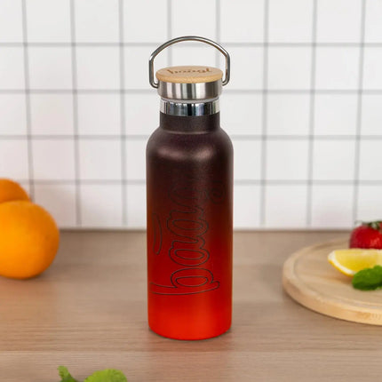 Baagl Baagl Thermosfles Bamboedeksel Rood-Zwart 500 ml