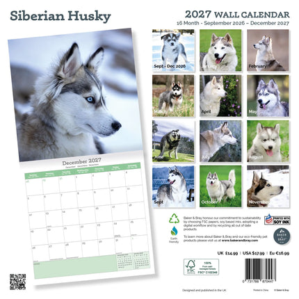 Baker & Bray Siberische Husky Kalender 2026