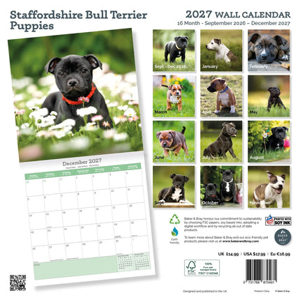 Baker & Bray Staffordshire Bull Terrier Puppies Kalender 2026