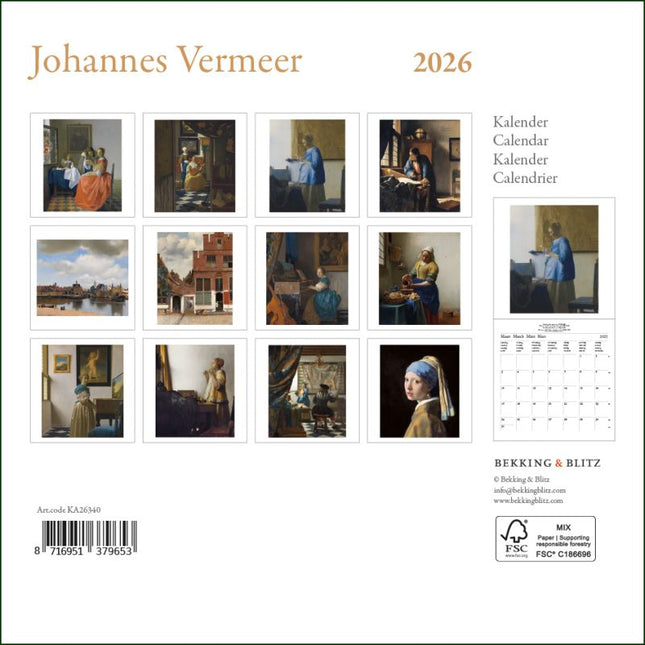 Bekking & Blitz Johannes Vermeer Mini Kalender 2026