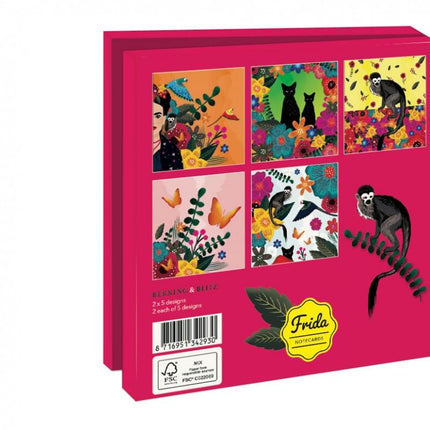 Bekking & Blitz Kaartenmapje Dieren, Frida Kahlo 10 Stuks met Enveloppen