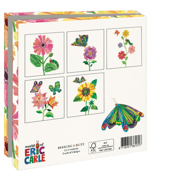 Bekking & Blitz Kaartenmapje Flowers, The very hungry caterpillar, Eric Carle 10 Stuks met Enveloppen