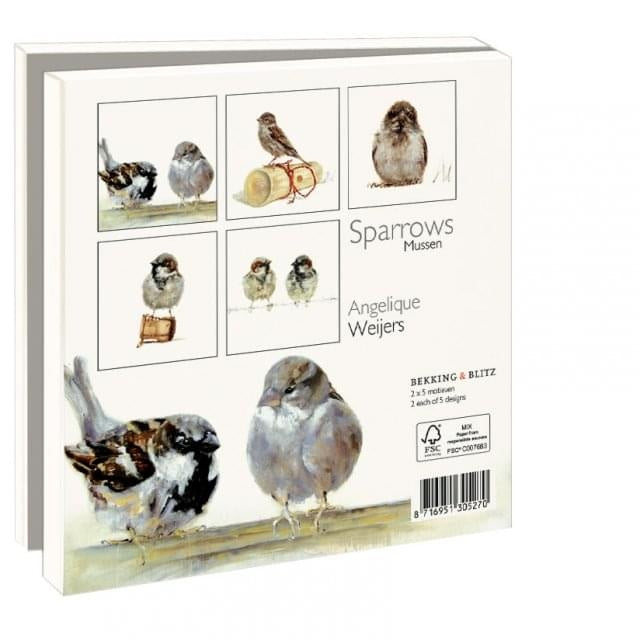 Bekking & Blitz Kaartenmapje Sparrows, Angelique Weijers 10 Stuks met Enveloppen