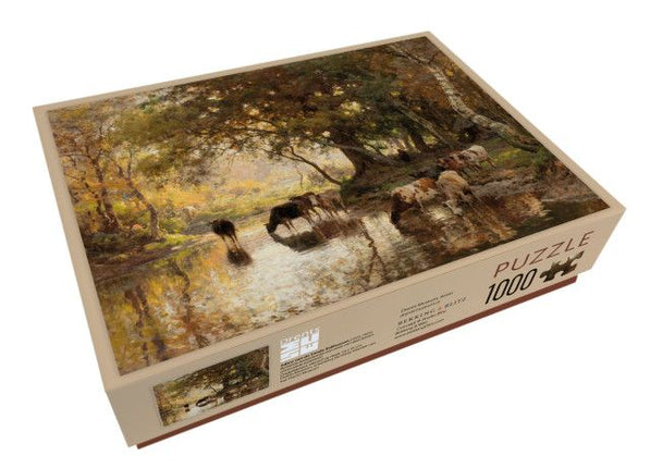 Bekking & Blitz Puzzel (1000 stukjes): Rustende koeienhoeder aan oever, Julius van de Sande Bakhuyzen, Drents Mus.