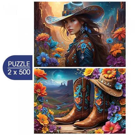 bluebird 2 Puzzles - Cowgirl and Boots - Far West Collection Puzzel 2 X 500 Stukjes