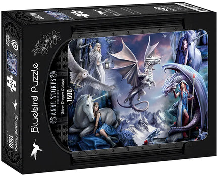 bluebird Anne Stokes - Silver Dragon Collage Puzzel 1500 stukjes